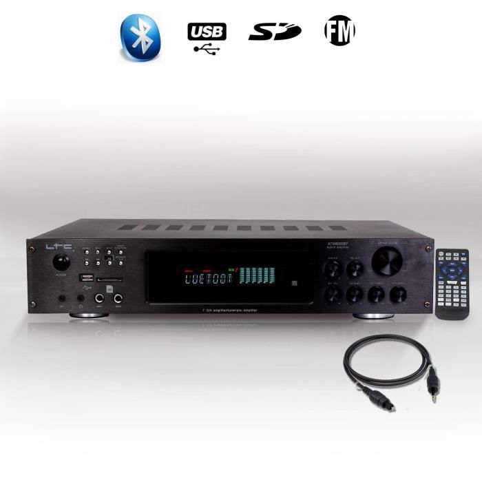 LTCA ATM8000BT Amplificateur hifi 5.2 avec fonction bluetooth et karaoke 4 x 75w + 3 x 20w - Noir
