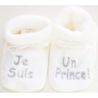 CHAUSSON - PANTOUFLE Chaussons bébé brodés "Je suis u... Blanc/argent CHAUSSON - PANTOUFLE Chaussons bébé brodés "Je suis u... Blanc/argent