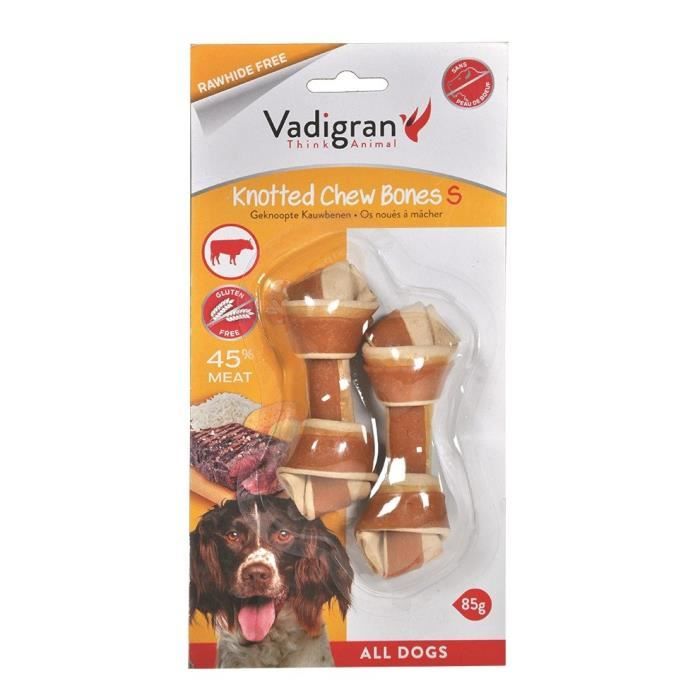 VADIGRAN Os à mâcher noué bŒuf S - 85 g - 10 cm - Pour chiens (2 pièces)