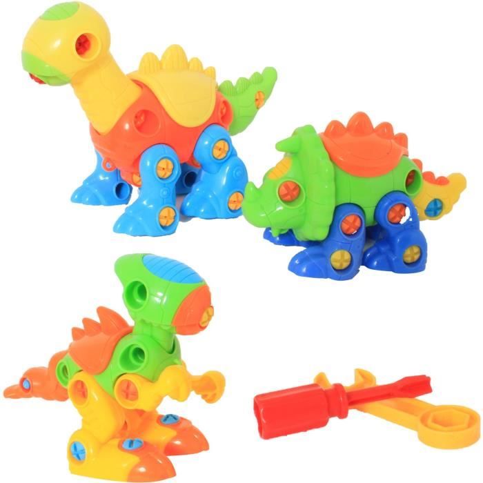 MGM Lot de 3 Dinosaures Articulés Roulant - A construire - Mixte - A partir de 3 ans
