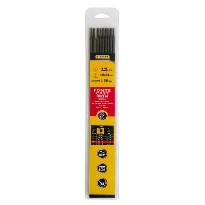 STANLEY 460734 Lot de 9 électrodes fonte - Ø 3,25 mm - L 300 mm - Baguettes de soudure