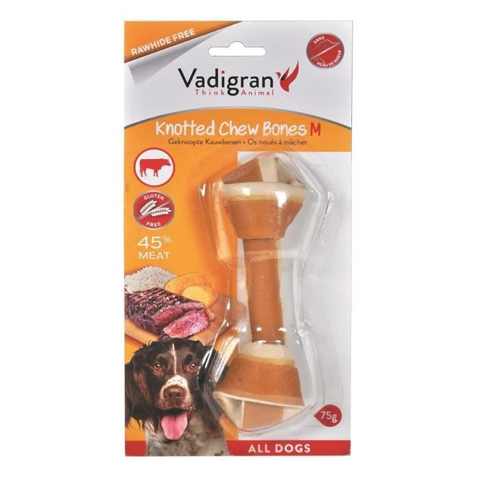 VADIGRAN Os à mâcher noué bŒuf M - 75 g - 14,5 cm - Pour chiens