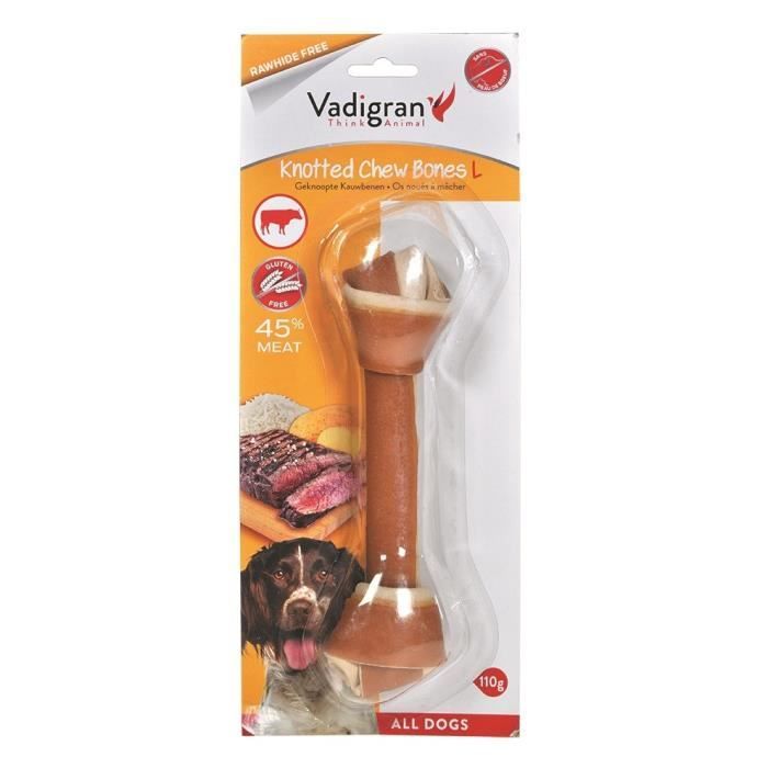 VADIGRAN Os à mâcher noué bŒuf L - 110 g - 19 cm - Pour chiens
