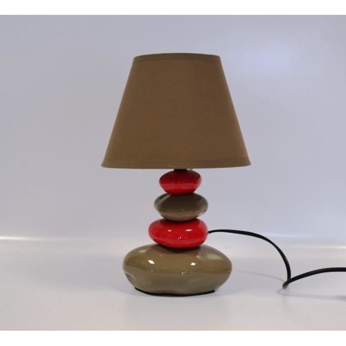 Lampe de chevet galets taupe et rouge 31cm Achat / Vente