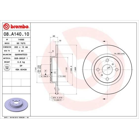 JEU DE DISQUES BREMBO 08.A140.10
