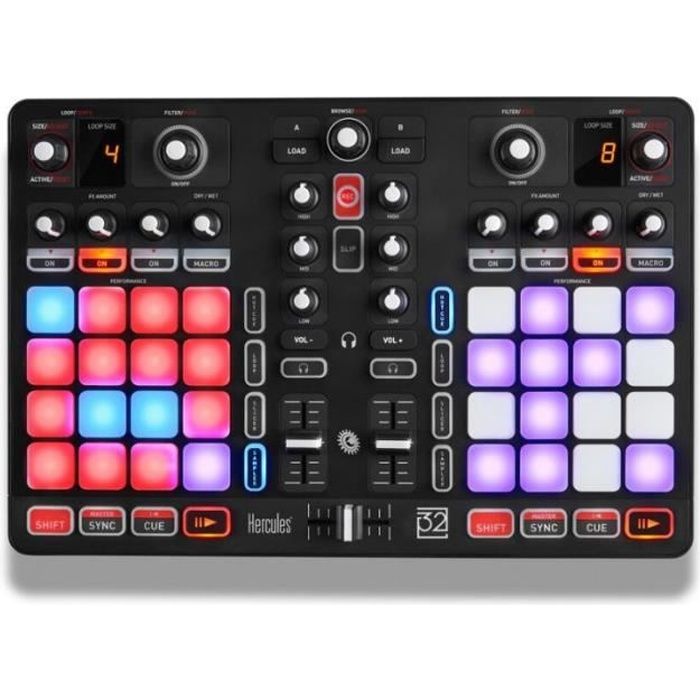 HERCULES P32 DJ Console DJ avec 32 pads et carte son integree