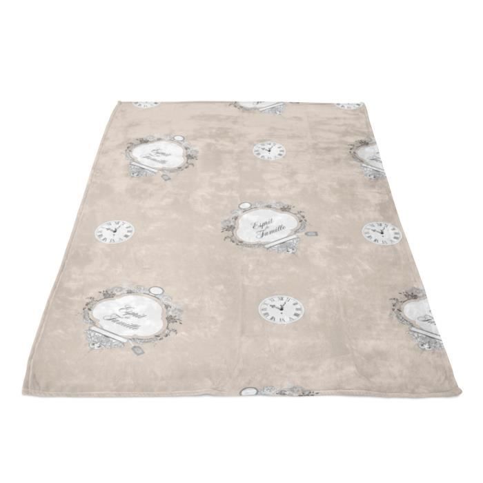 SOLEIL D' OCRE Couverture polaire microfibre Esprit de Famille - 180 x 220 cm - Taupe