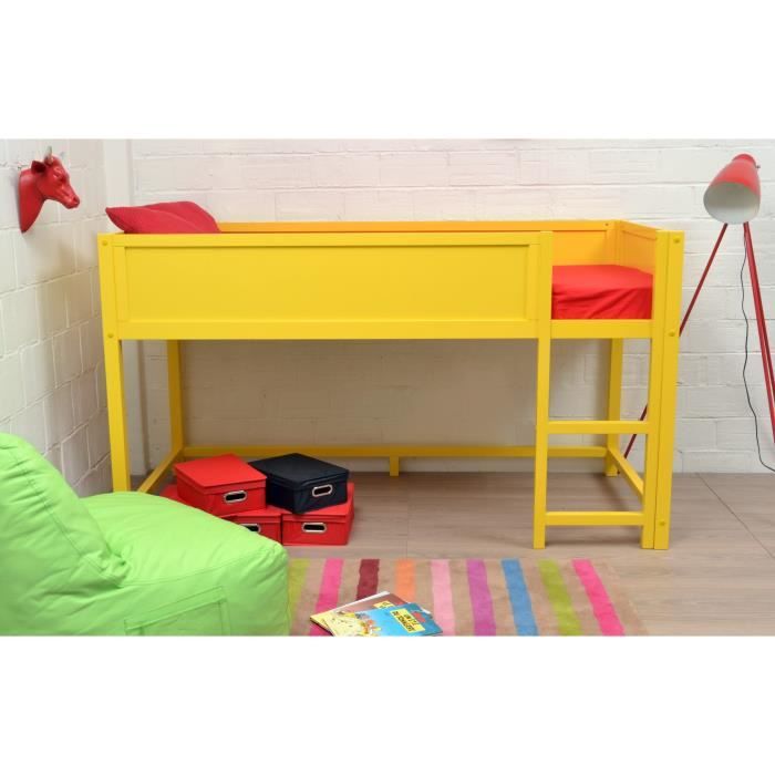 Lit sureleve H113 en 90x190 COLORS Jaune   Achat / Vente LIT COMBINE