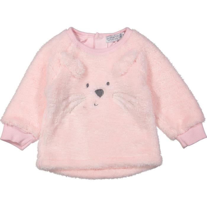 DIRKJE Pull Rose Brodé chat Enfant Fille