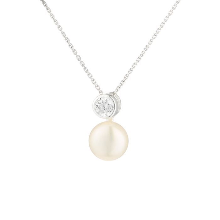 NACRE DE PERLE Collier Argent 925° Perle d'Eau Douce et Oxydes de Zirconium Femme