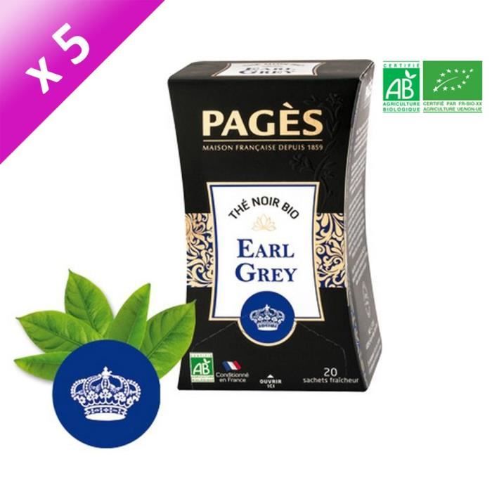 PAGES Lot de 5 Thés Noir Earl Grey Bio