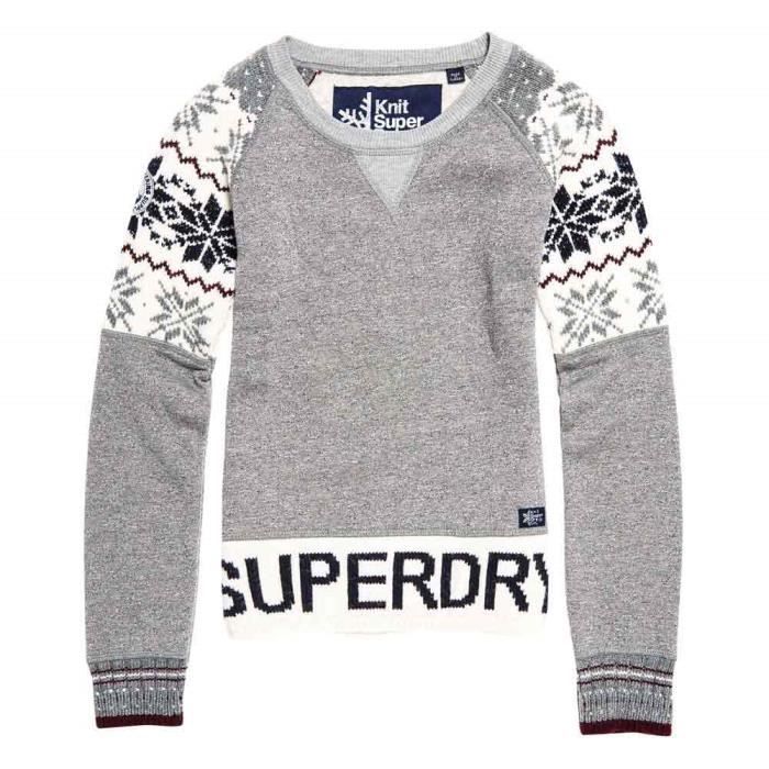 Snow Chalet Pull femme Superdry Gris Crew Panel Vêtements Gris overs w671qvIIX