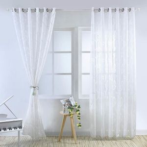 VOILAGE Paire de Rideau Voilages 100*250cm Feuillet Blanc