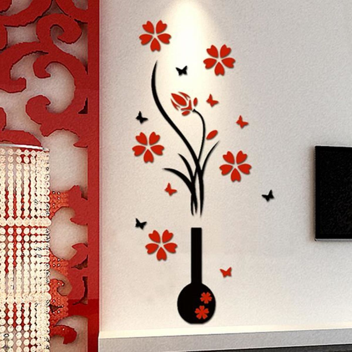 DIY 3D Fleur Vase Stickers Autocollant Murale Adhésive Pour Déco