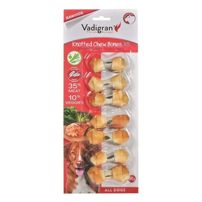 VADIGRAN Os à mâcher noué poulet et légumes XS - 115 g - 6,5 cm - Pour chiens (7 pièces)