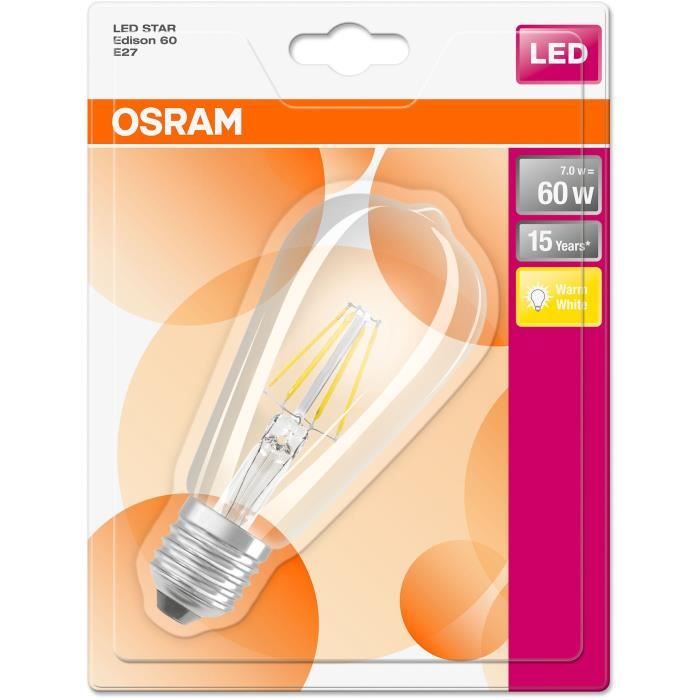 OSRAM Ampoule filament LED E27 6 W equivalent a 60 W blanc chaud