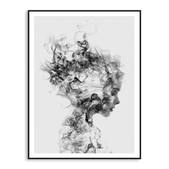 Abstraite Noir Blanc Femme Toile Art Peinture Murale Décoration Sans