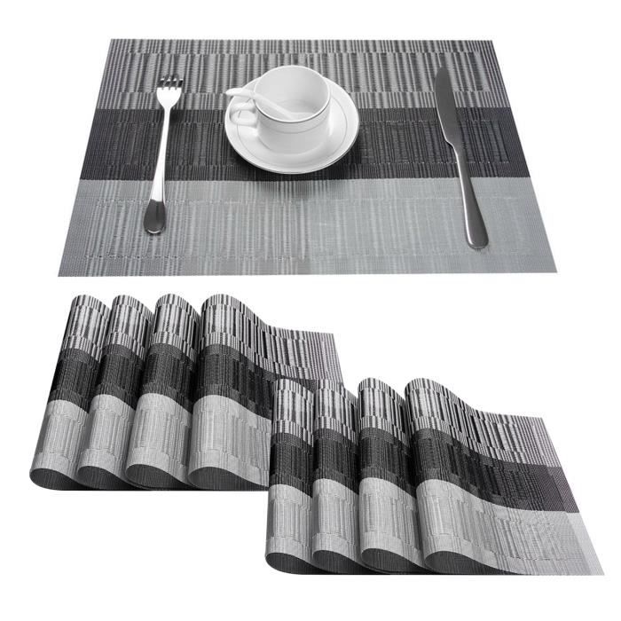 8 Sets de table PVC Napperons de table rectangulaires 45x30cm Gris ... 8 Sets de table PVC Napperons de table rectangulaires 45x30cm Gris ...
