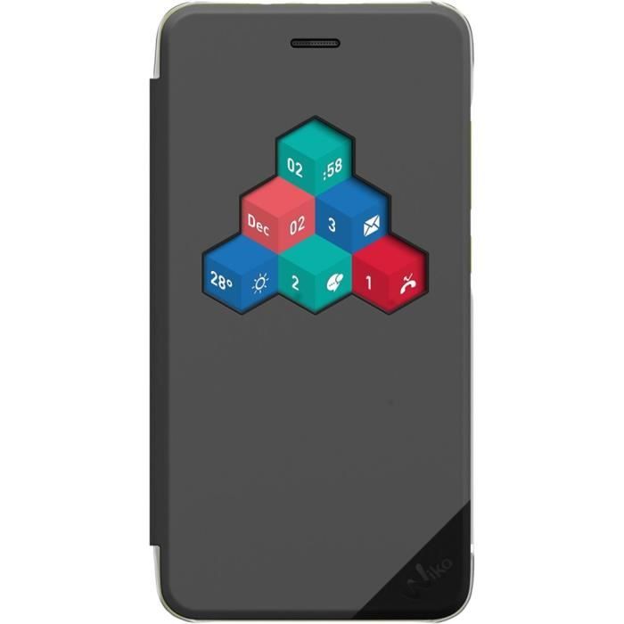 WIKO FOLIO WiCUBE DARK GREY + Verre Trempé Lenny 3