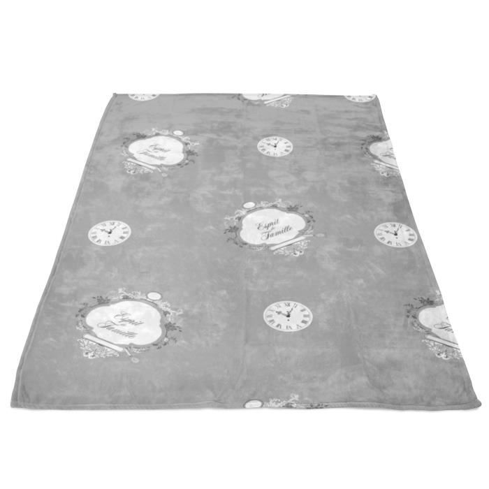 SOLEIL D' OCRE Couverture polaire microfibre Esprit de Famille - 180 x 220 cm - Gris