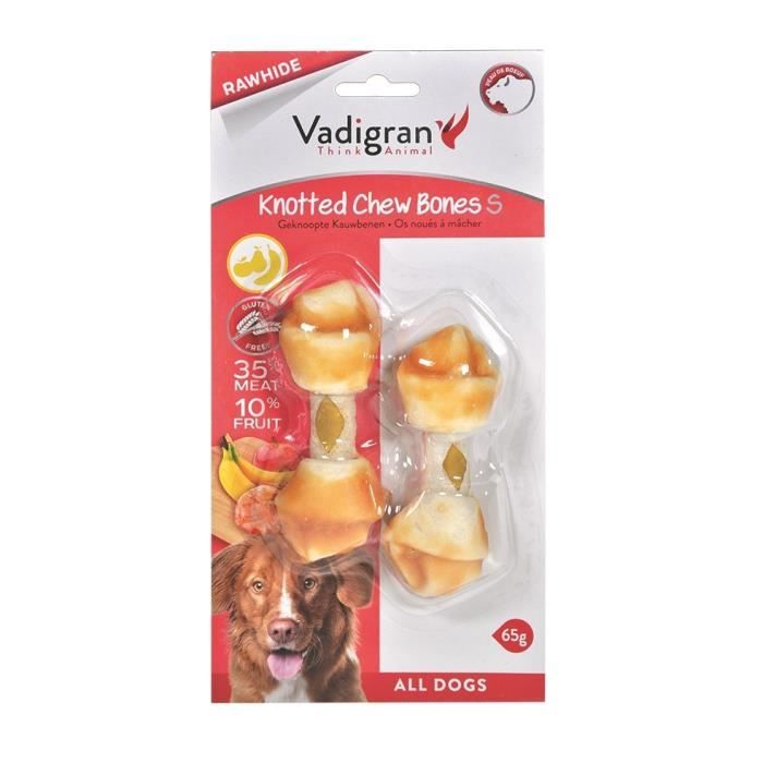 VADIGRAN Os à mâcher noué poulet et fruits S - 85 g - 10 cm - Pour chiens (2 pièces)