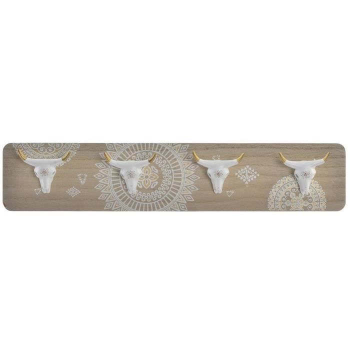 Porte-manteau mural Cornes en bois et résine - 48x9,5x4,5 cm