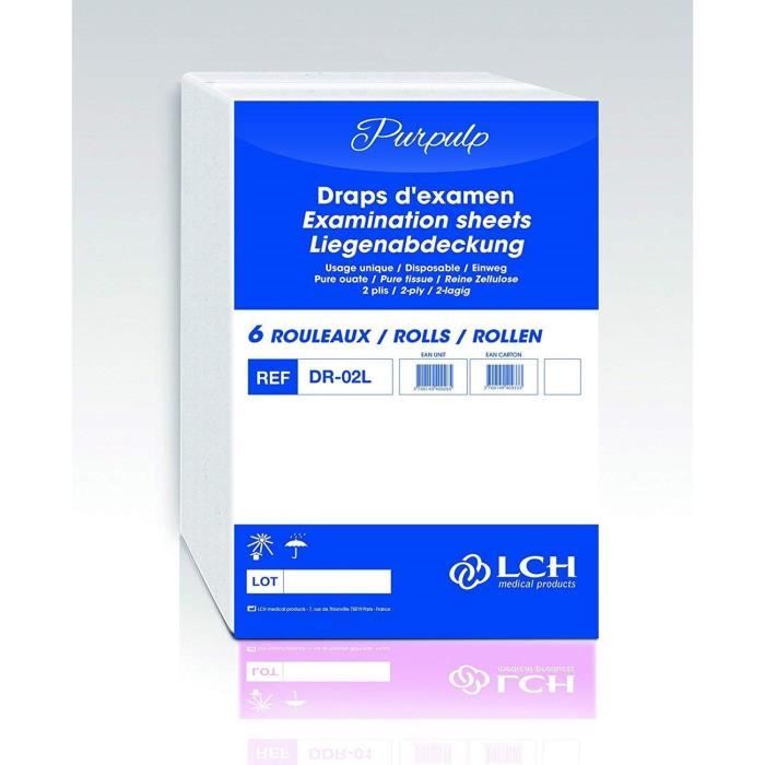 Carton 6 rouleaux de draps d'examen Blanc Lisse pur 60 x 38 cm