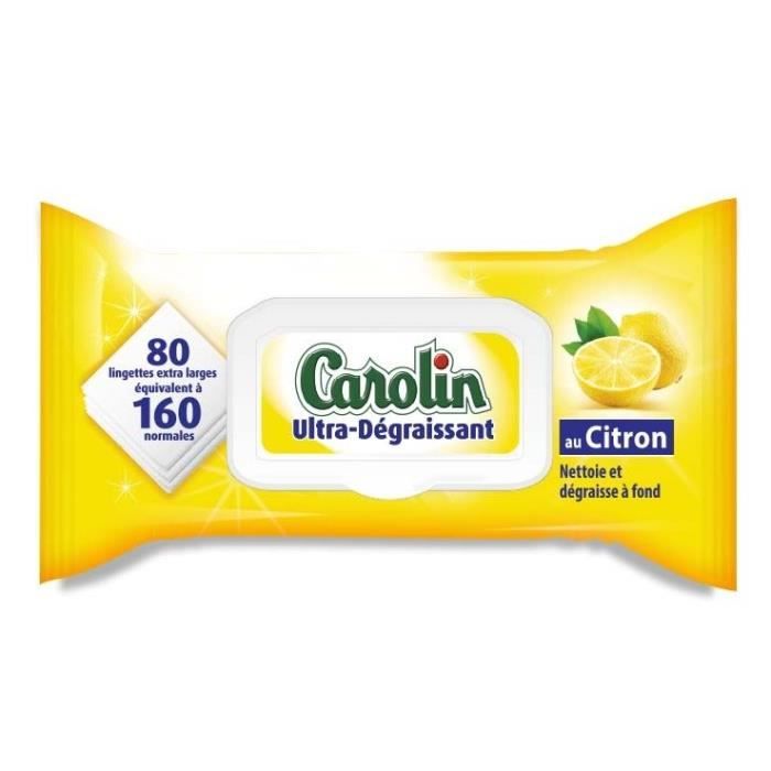 Lingettes ultra-degraissantes citron Carolin - le paquet de 80