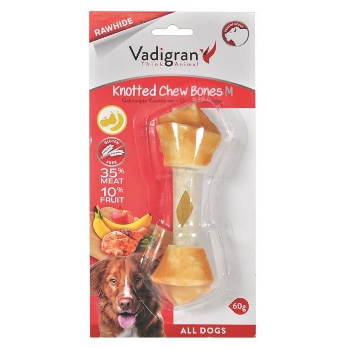 VADIGRAN Os à mâcher noué poulet et fruits M - 75 g - 14,5 cm - Pour chiens