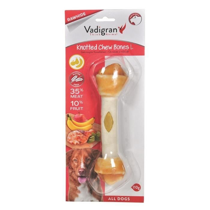 VADIGRAN Os à mâcher noué poulet et fruits L - 110 g - 19 cm - Pour chiens