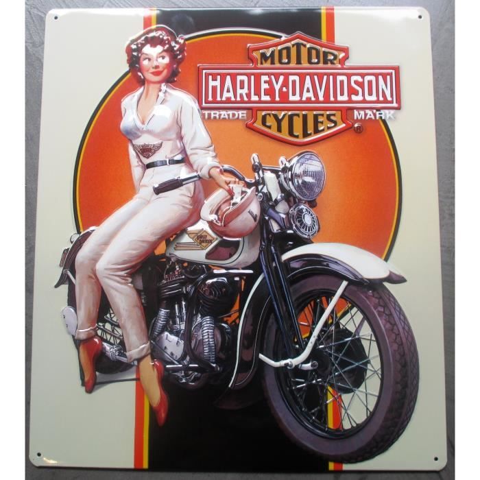 Plaque Metal Harley Davidson Pin Up Moto Beige Achat Vente Objet Décoration Murale Métal 