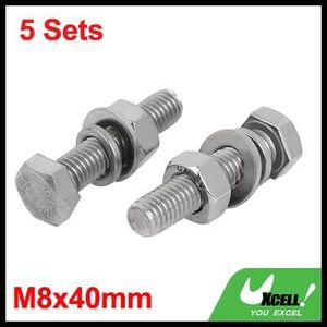 sourcing map 5 Set M8x40mm vis T/ête Hex acier Inox 316 Kit Assortiment /Écrou rondelle