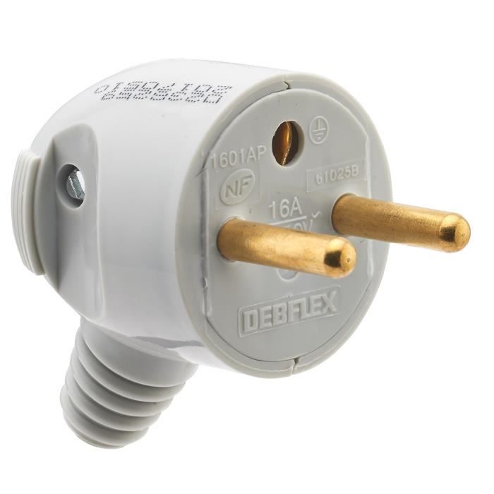 DEBFLEX Fiche mâle 2P+T 16 A gris