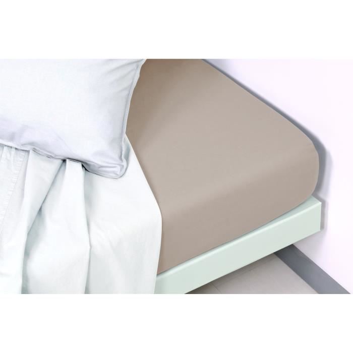VENT DU SUD Drap housse PALACE 100% coton - 180x200 cm - Gris galet