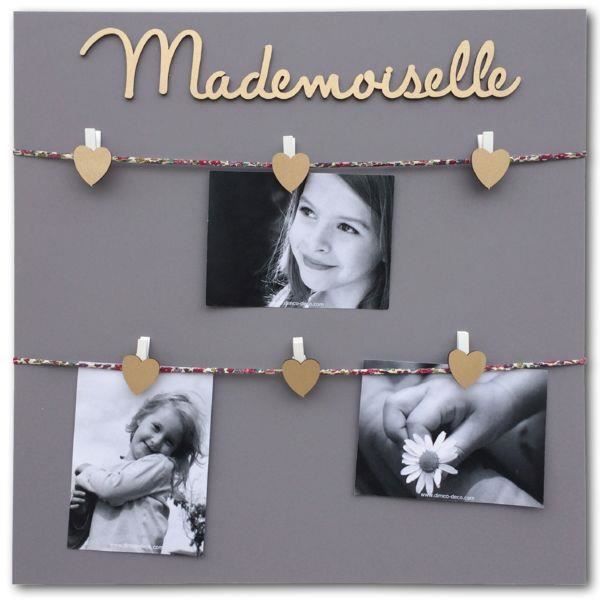 Cadre photo péle mèle enfant "MADEMOISELLE" en bois ...