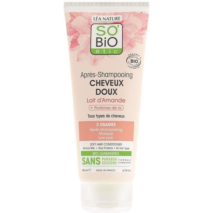 SO'BiO ETIC Après-shampooing au lait d'Amande et protéines de Riz - Cheveux doux - 200 ml