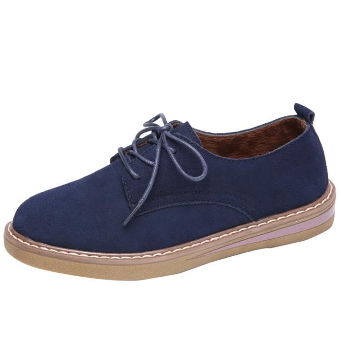 Shoes Flats Oxford Up Leather Femmes Suede Round Shoe 3319 uji Toe Bleu Lace Sneakers Boat H14xPnF