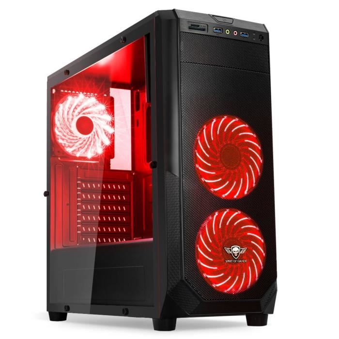 Spirit of Gamer Boîtier PC Rogue One - Noir - Moyen Tour - Fenêtre - Rétroéclairé Rouge