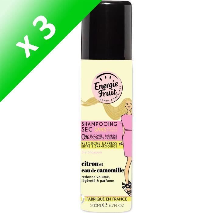 ENERGIE FRUIT Shampoing sec - Pour cheveux blonds - Citron et Eau de Camomille - 200 ml (Lot de 3)