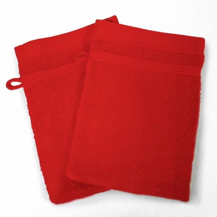 DOUCEUR D'INTERIEUR Lot de 2 gants de toilette 100% coton Vitamine 15x21 cm rouge