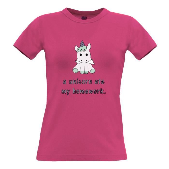 T Shirt Femme Une Licorne A Mangé Mon Travail Drôle Mignon