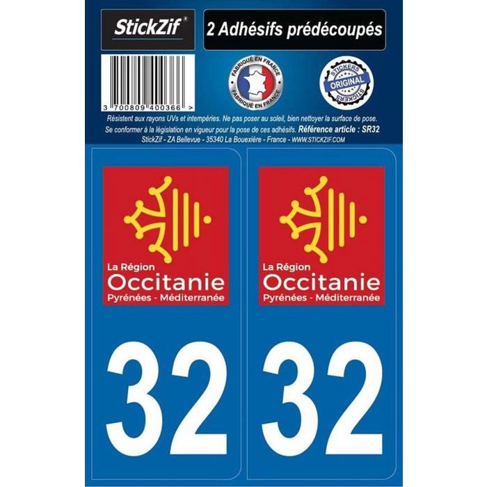 STICKZIF 2 Autocollants Région Département 32 SR32