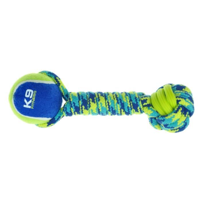 ZEUS Corde avec balle de tennis haltère 31 cm - Bleu et vert - Pour chien