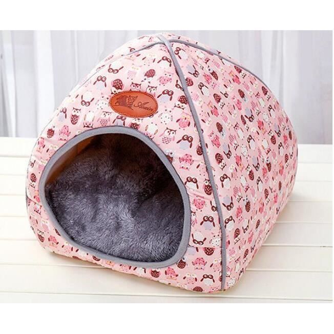 2 En 1 Maison Et Coussin Pour Chien Chat Forme De Yourte Avec Tapis Corbeille Pliable Chaud Taille Xl Rose Dessin Hibou