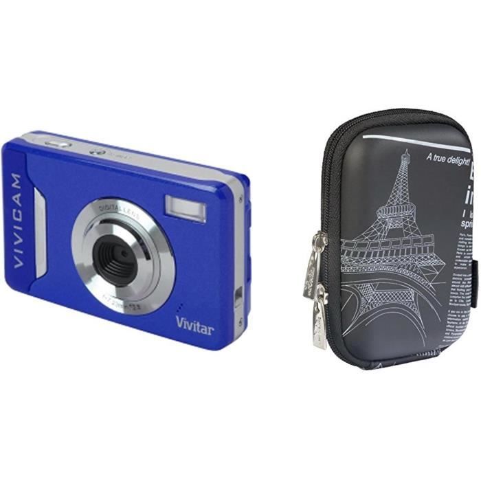 VIVITAR VT036-BLU Appareil photo bleu + RIVA 7103-Grey Étui pour appareil photo - gris