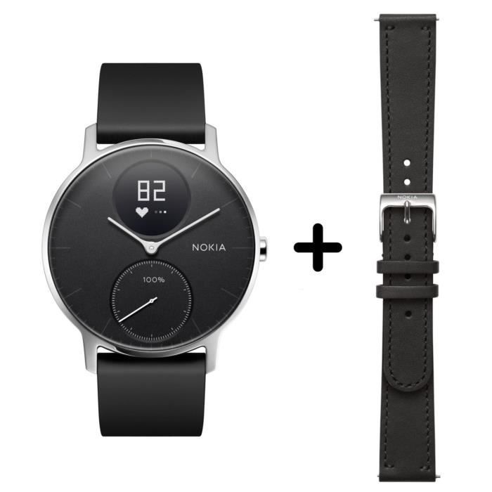 NOKIA - Montre Steel HR 36mm N + Bracelet cuir noir 18mm