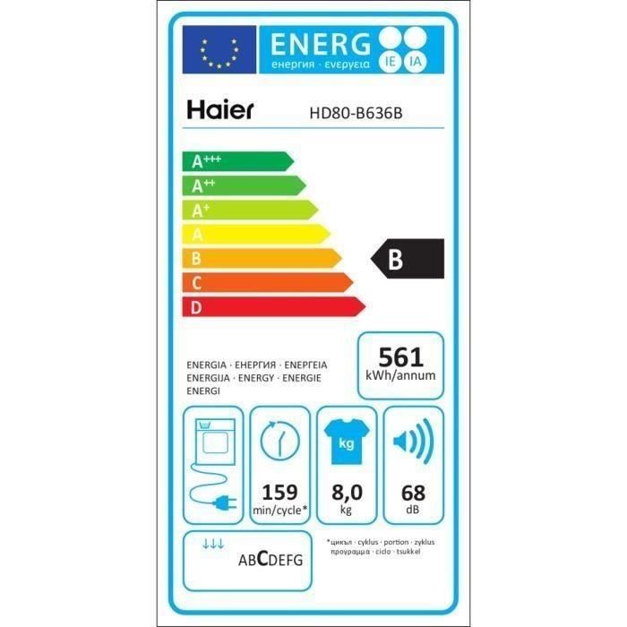  HD836B Sèche-linge 8 kg classe B - noir3