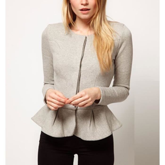 Femme Veste Gris Manteau Ourlet Grands Volant Chanti Achat drSOqfrT