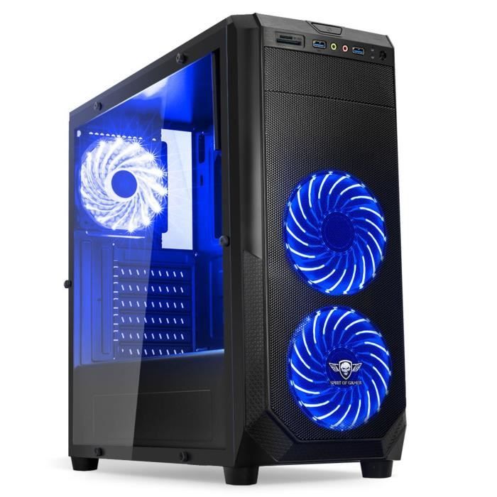 Spirit of Gamer Boîtier PC Rogue One - Noir - Moyen Tour - Fenêtre - Rétroéclairé Bleu