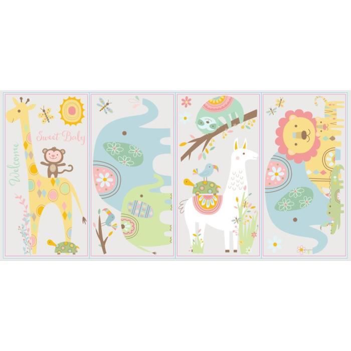 ROOMMATES Stickers TRIBAL BABY ANIMALS PEEL repositionnables 4 feuilles de 10,1cm x 44,1cm